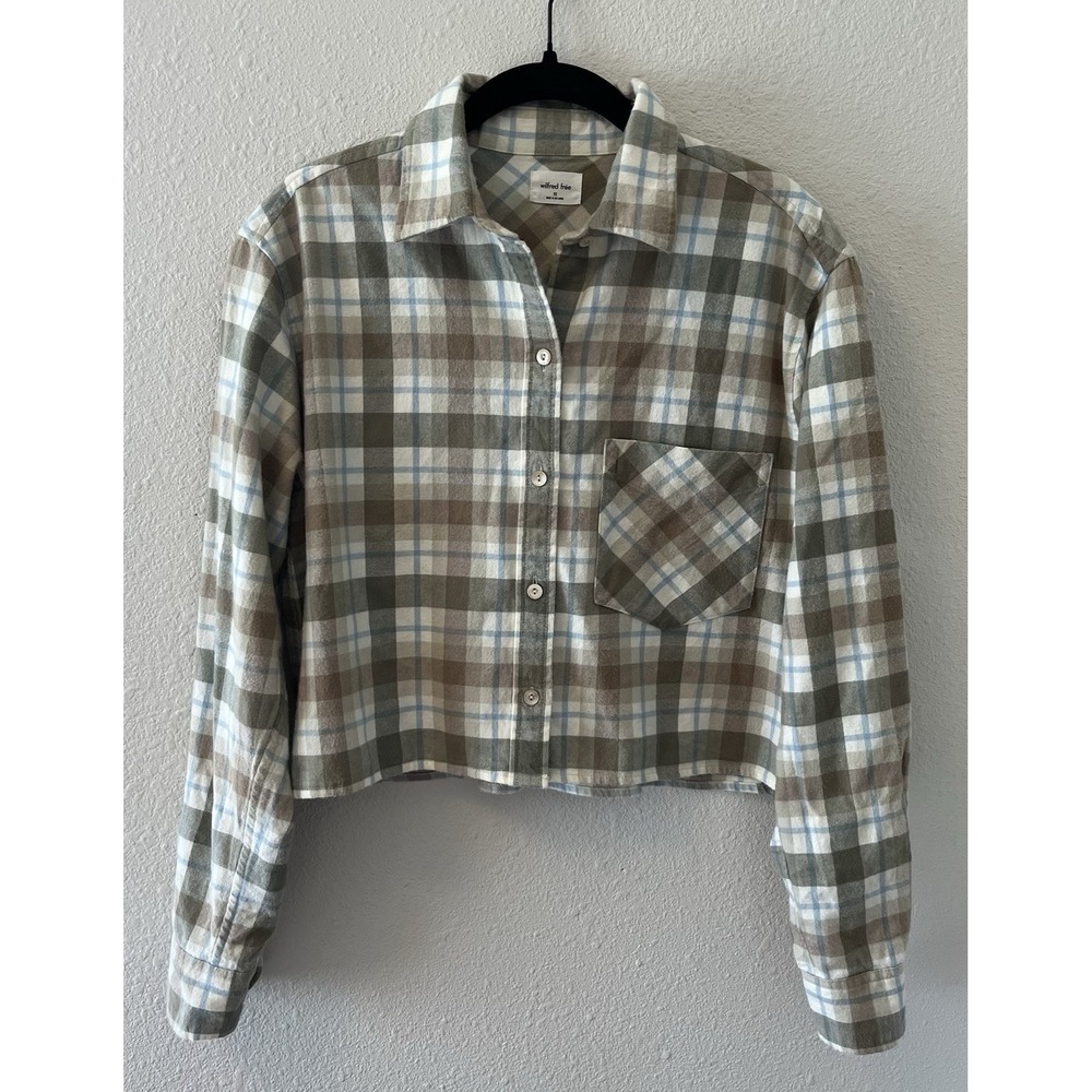 Aritzia Wilfred Free Flannel Shirt Women's XS Cropped Plaid Classic Chic